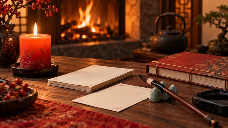 Chinese Names Meaning Fire: Characters, Pinyin, and Meaning Checks 1 Warm hearth and blank name study cards illustrating fire symbolism in Chinese names
