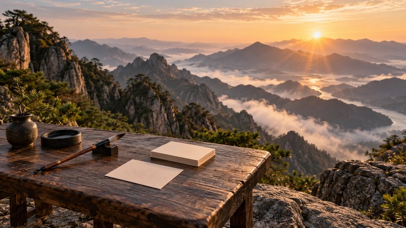 Chinese Names Meaning Mountain: Characters, Pinyin, and Meaning Checks 1 Layered mountain ridges and blank study cards illustrating mountain name symbolism