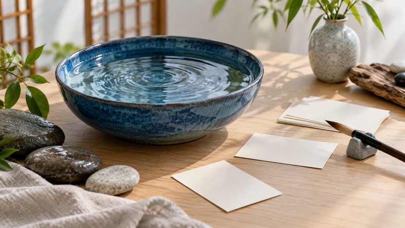 Chinese Names Meaning Water: Characters, Pinyin, and Meaning Checks 2 Rippling blue water bowl and blank cards for comparing water-related Chinese names