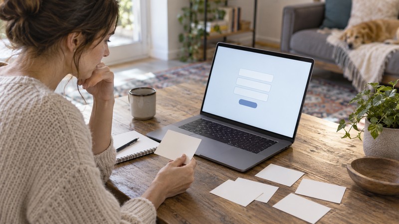 AI Name Maker: 15 Best Tools to Generate Perfect Names (2026) 1 Person checking AI name suggestions against blank cards