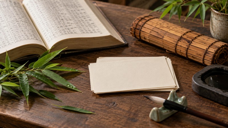 Chinese Baby Names Meaning Bamboo: Character, Sound, and Family Context 2 Chinese name research desk with bamboo slips and blank cards