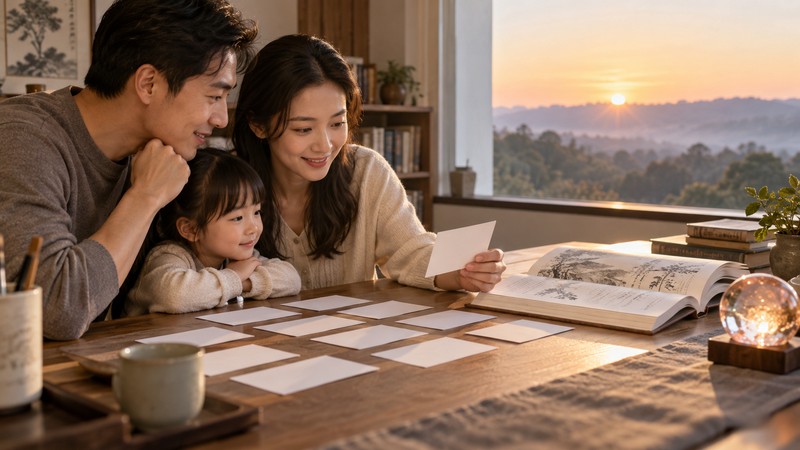 Chinese Baby Names Meaning Dawn: Symbolism and Character Notes 1 Family comparing Chinese name candidates in first light