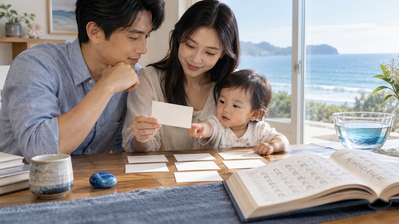 Chinese Baby Names Meaning Ocean: Symbolism and Character Notes 1 Family comparing Chinese name candidates with subtle ocean symbols