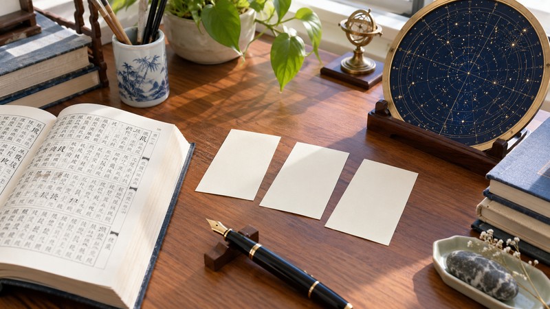 Chinese Baby Names Meaning Star: Characters, Pinyin, and Meaning Checks 2 Chinese character reference desk with blank name cards and a star chart