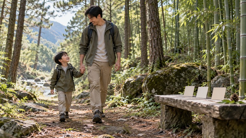 Boy walking among pine trees for Chinese forest name inspiration