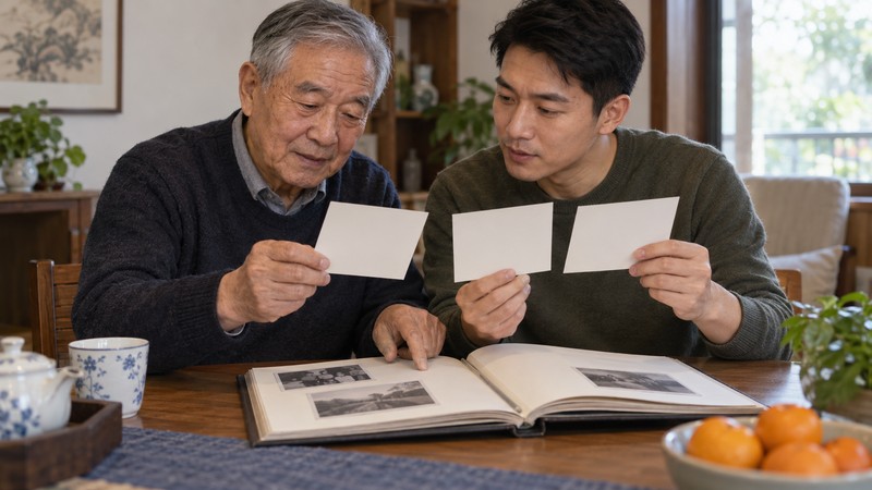 How to Review Chinese Generational Names: Family Poems, Characters, and Context 3 Older and younger relatives comparing blank generational name cards